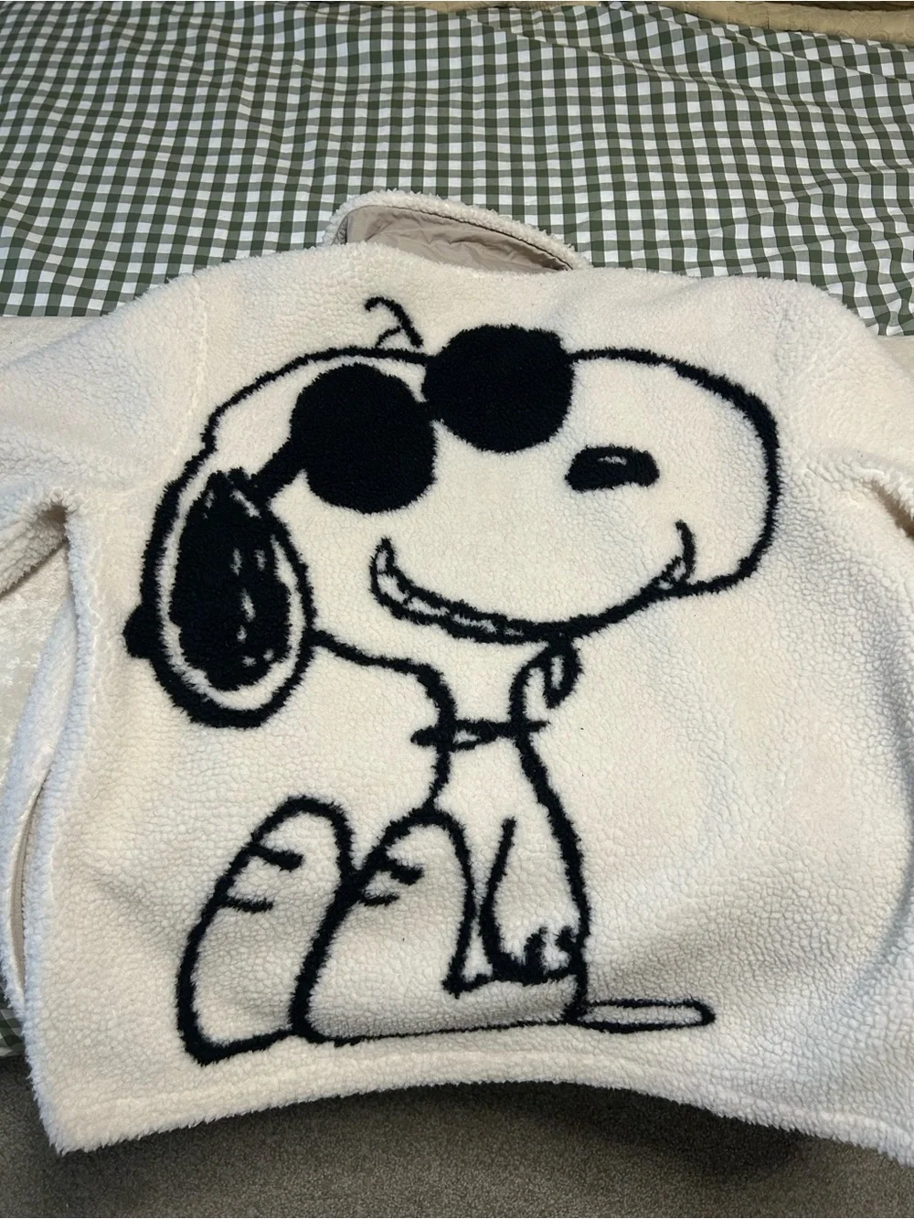 H&M Cream Sherpa Jacket with Black Snoopy Graphic